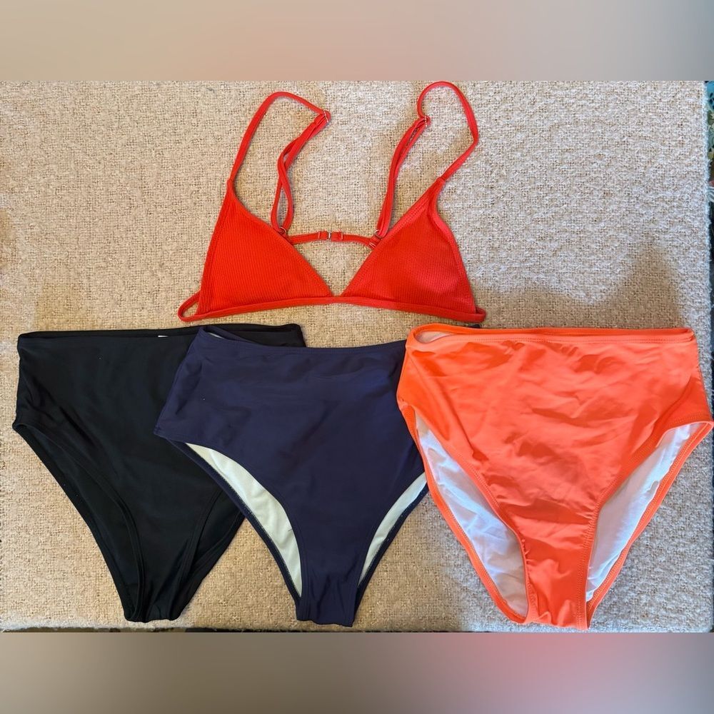 Women size small Red Bikini Top and High-Waisted Bottoms 4 piece bundle